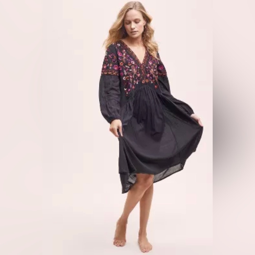 Anthropologie Bl-nk London Ibeniva Cover-up Black Embroidered Dress Sz Small NEW